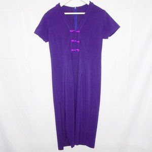 Vintage Purple Chinese Oriental Ribbed Maxi Dress